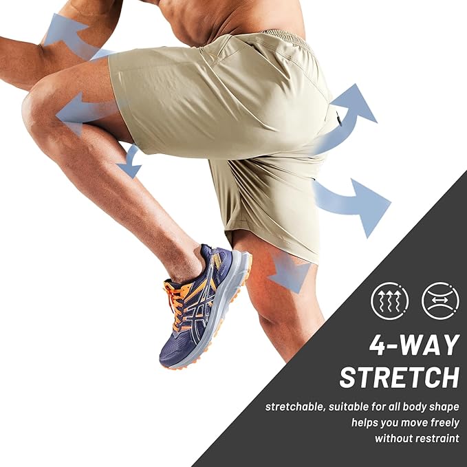MIER Men's Quick Dry Running Shorts with Zipper Pocket, Elastic Waist Athletic Workout Exercise Fitness Shorts, 7 Inch