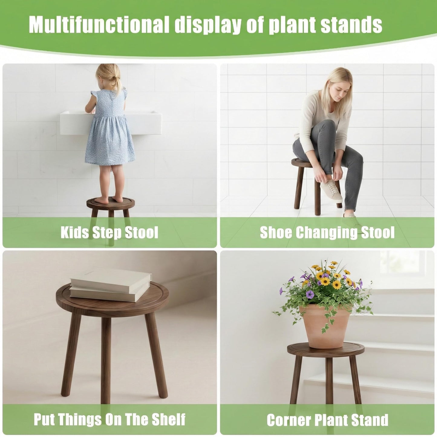 SEQUEDA Wood Plant Stands Indoor, Updated Single Plant Stand Modern Plant Table for Large Plants, Wooden Plant Stool, Tall Plant Holder Small Round Side for Living Room, Balcony, Office (Dark Brown)