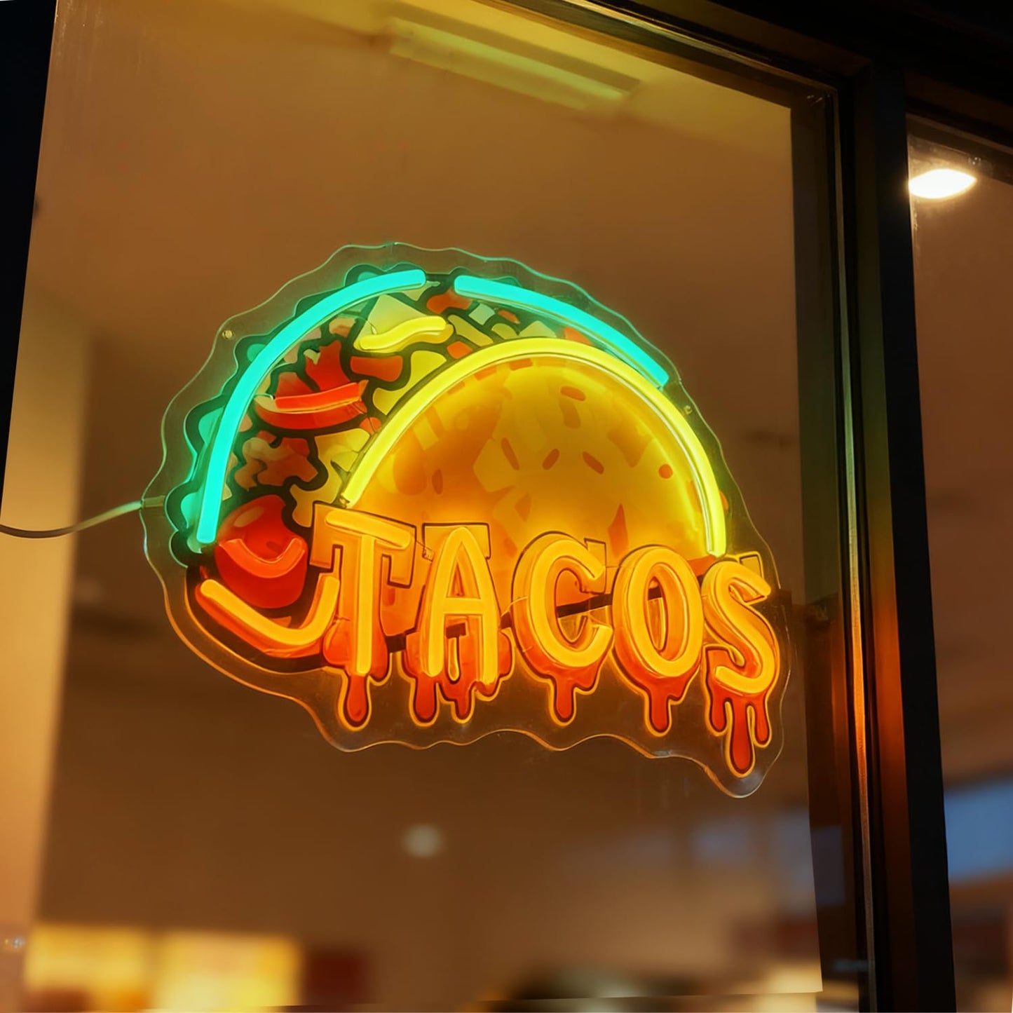 Tacos Neon Sign, LED Taco Signs Mexican Burritos Light Up Sign for Mexican Restaurant Taco Bar Pub Kitchen Fast Food Truck Shop Wall Window Decor, USB Powered with Dimmer