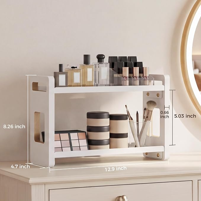 Bathroom Organizers And Storage,Bathroom Counter Organizer,Bathroom Counter Shelf,Bathroom Sink Organizer,Vanity Organizers,Vanity Storage,Makeup Organizer Countertop,Perfume Display(White 2 Tier)