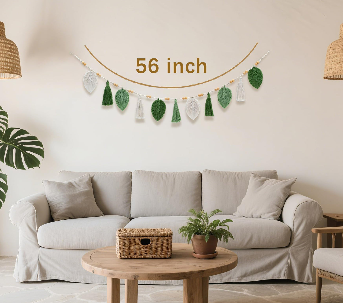 Hzzycaxli Macrame Wall Hanging Boho Leaves Woven Tapestry, Handmade Woven Leaf Wall Art Decorations for Nursery Apartment Dorm Living Room Bedroom