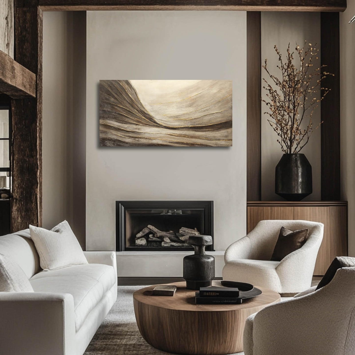 WINKAILIN Brown Wall Decor Abstract Wall Art Gold Line Painting Living Room Wall Decorations Dark Grey Photo Prints for Kitchen 24x48 Inch Textured Wall Art