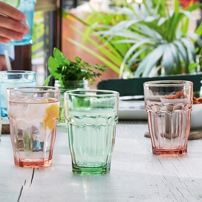 Bormioli Rocco Rock Bar 12.5 oz. Long Drink Stackable Tempered Beverage Glasses for Cold Drinks, Water, and Cocktails, Set of 6, Mint Green