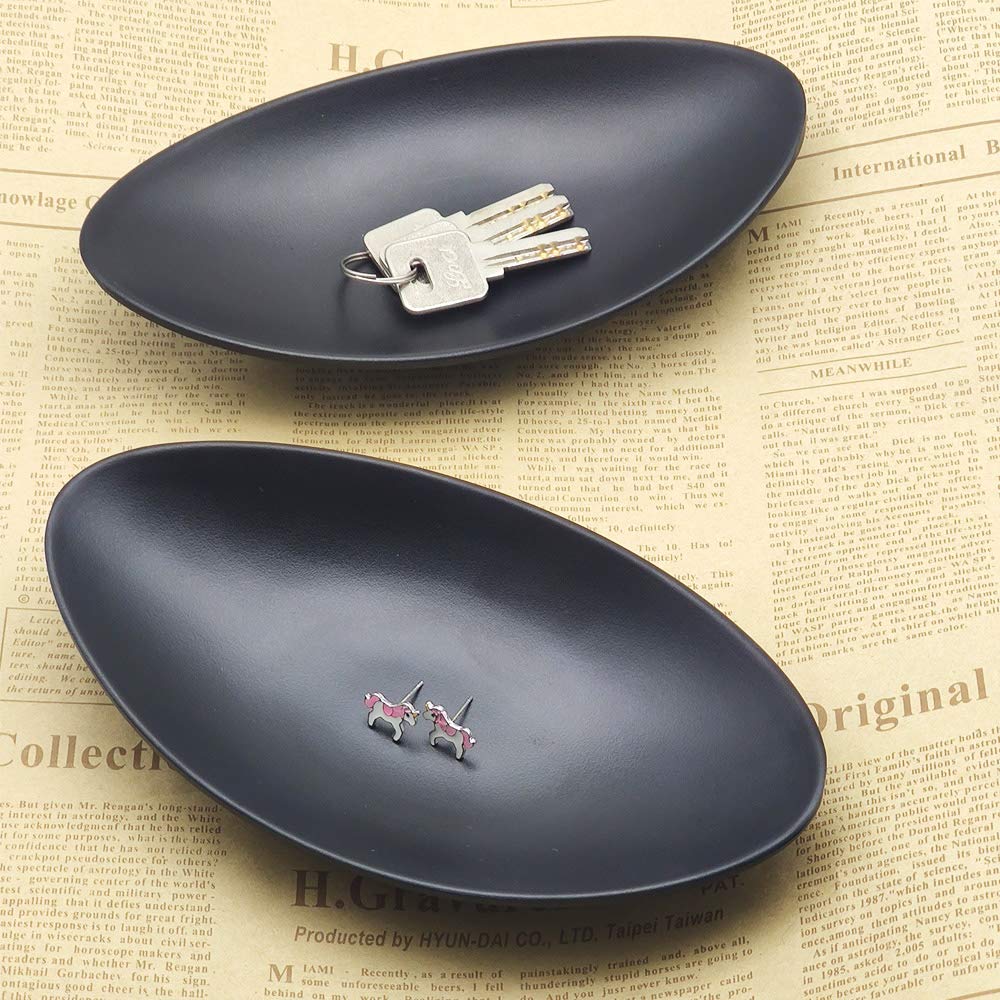 XinHuiGY Black Key Ring Dish Jewelry Tray Key Tray Organizer,Dresser Decor entryway Key Dish Decorative Trinket Dish Housewarming Gift 7inch (Oval)
