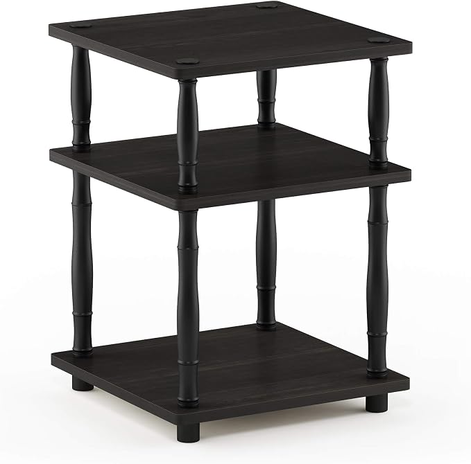 Furinno Turn-N-Tube Night Stand, 3-Tier Square Nightstand, Open Shelf Side Table, End Table with Classic Tube, for Living Room, Bedroom, Espresso