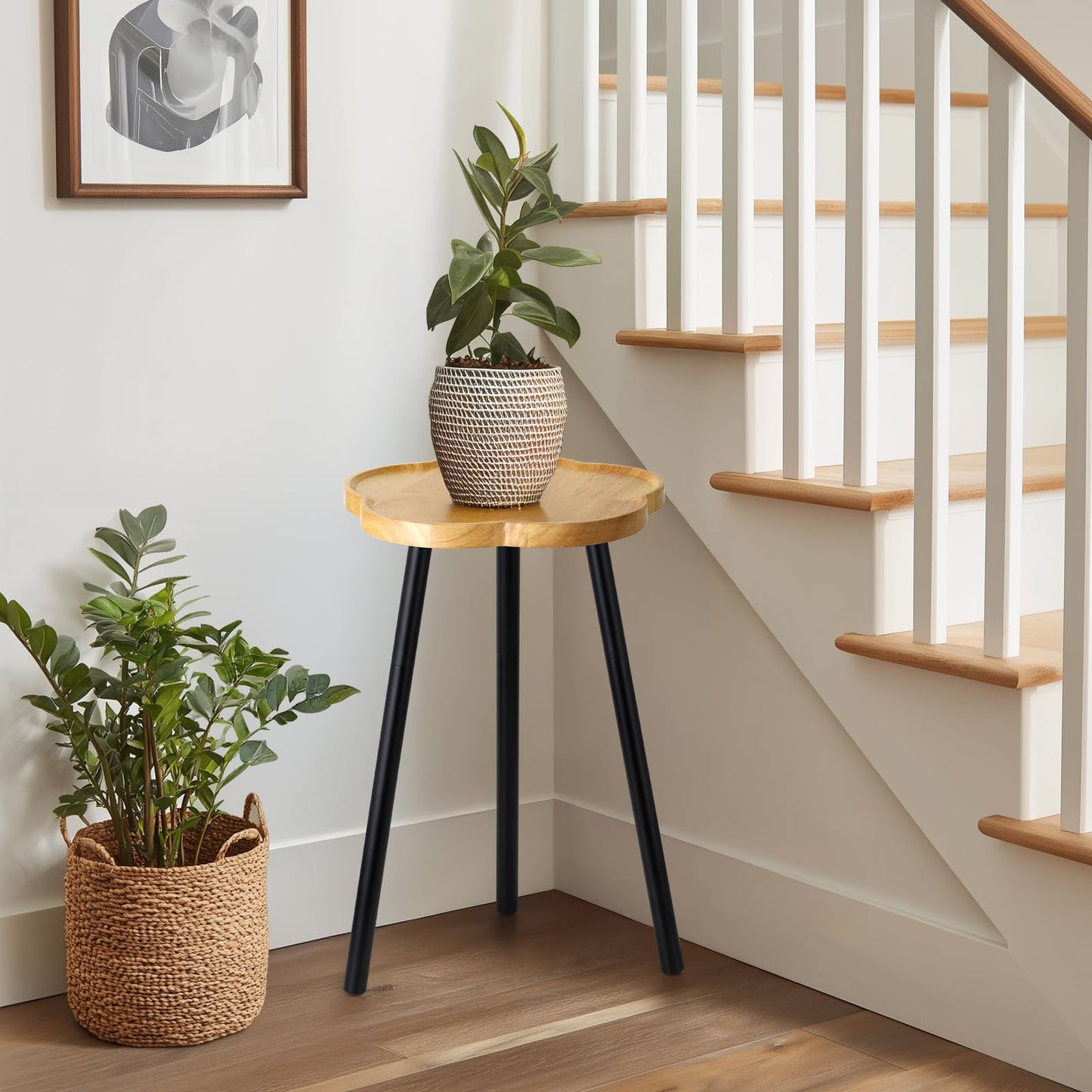 KINNARY Plant Stand Indoor, Wood Plant Table Plant Holder with Raised Design,Heavy Duty Metal Flower Pot Stand, Mid Century Modern Home Decor Small Side End Table（Clr.3-Flower 20" H）