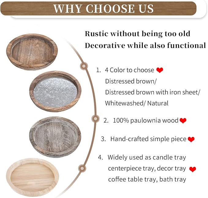 Hanobe Wood Decorative Tray：Set of 2 Round Unfinished Wooden Craft Trays DIY Ottoman Serving Tray Centerpiece Candle Holder Trays for Kitchen Countertop Crafts Art Home Decor Montessori Activity