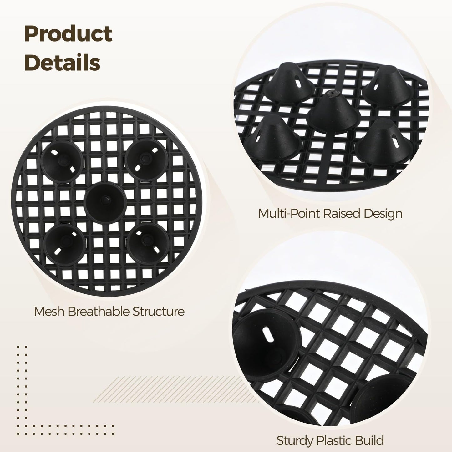 plantoky 24 Pcs Plant Pot Elevator Risers, 7.9 in Round Plastic Heavy Duty Plant Stands, Floor Protection Saucer to Prevent Surface Damage, Black Planter Stand for Indoor Outdoor Garden Patio Potted Plants
