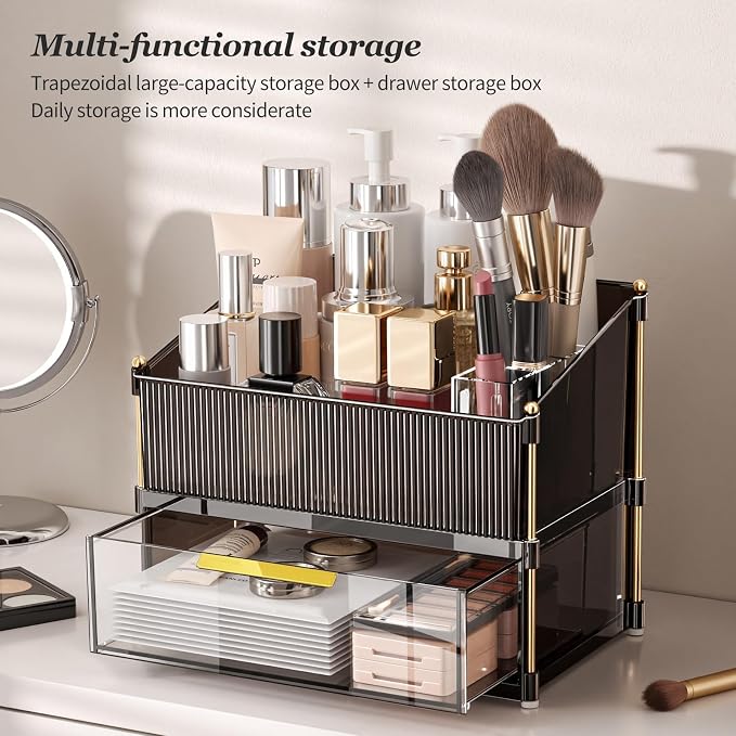 Modular Makeup Organizer, Clear Acrylic Cosmetic Storage Box with Drawer, Vanity Countertop Organizer for Makeup, Skincare and Beauty Accessories – Multiple Styles