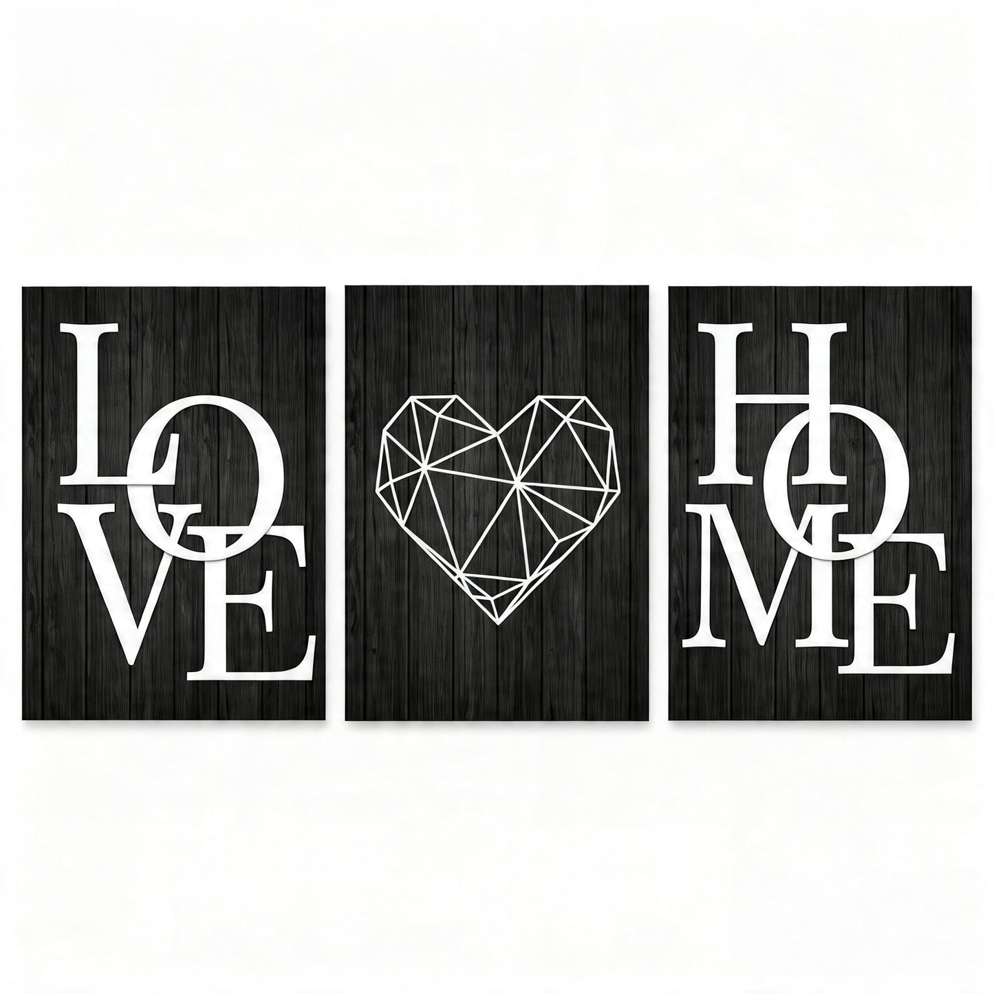 3 Piece Geometric Heart Canvas Wall Art, Black Wood Grain Modern Minimalist Prints, Unframed Love Home Wall Decor for Living Room Bedroom Office 12x16 Inch