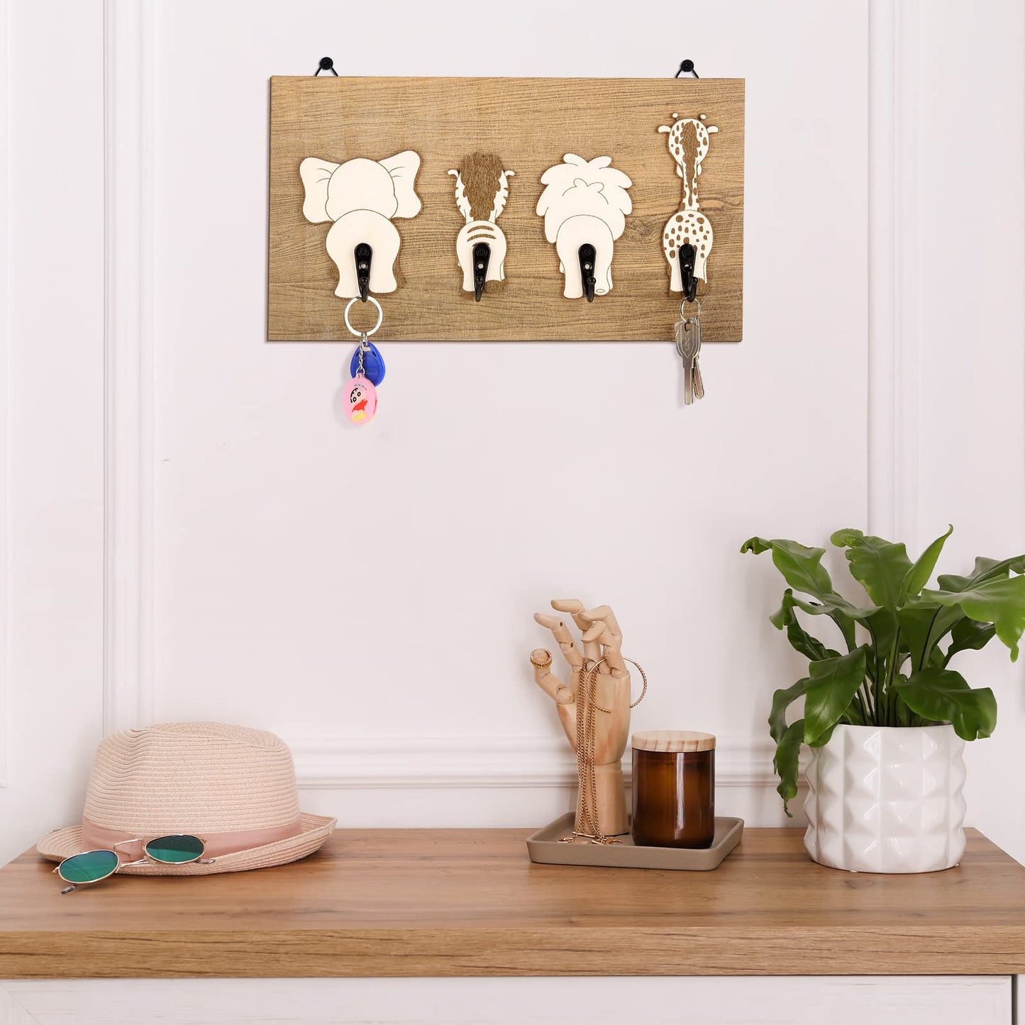 Yookeer Safari Animal Wall Hooks Kids Coat Hooks Wooden Safari Jungle Baby Nursery Wall Decor Decorative Elephant Lion Giraffe Zebra Hanger for Nursery Bathroom Bedroom Home Decor
