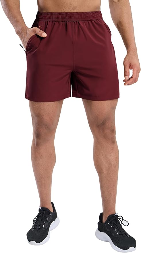 MIER Men's Quick Dry Running Shorts with Zipper Pocket, Elastic Waist Athletic Workout Exercise Fitness Shorts, 7 Inch
