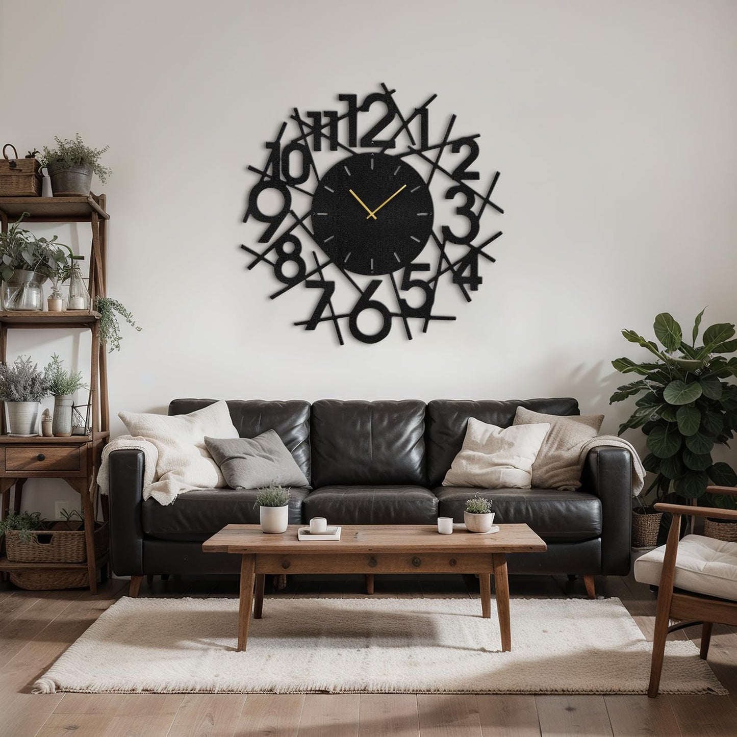 SIGNLEADER Metal Wall Clock Wall Art Decor, Big Black Numbers Wall Sculpture Clock Silent Battery Operated Hangings Home Decoration for Living Room, Bedroom, Kitchen, Bathroom - 36" Black