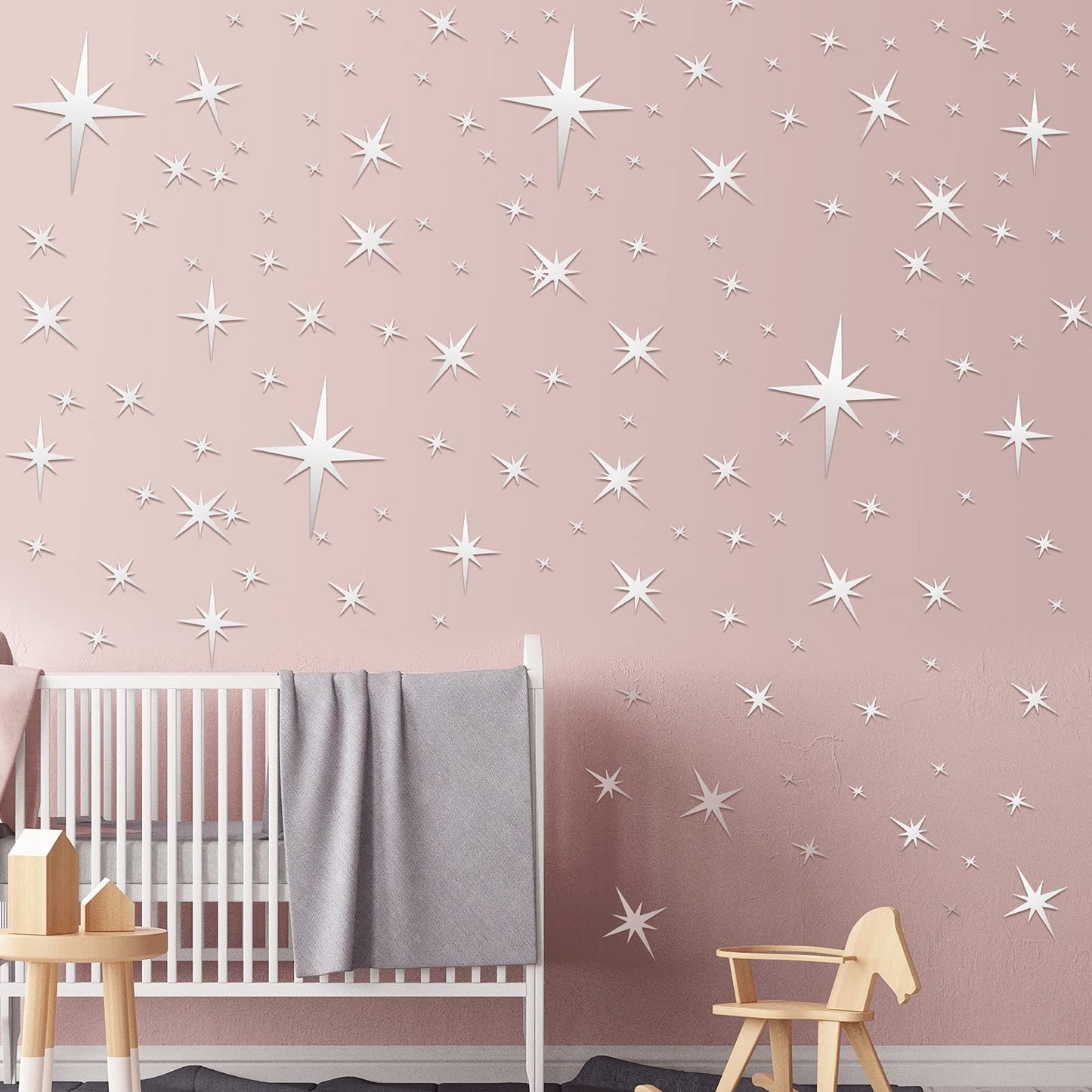 Zonon 82 Pieces Mirror Wall Stickers Star Wall Decals Decor Removable 3D Acrylic Mirror Star Setting Sticker for Ceiling Home Bedroom Living Room Girls Room Decor(Silver)