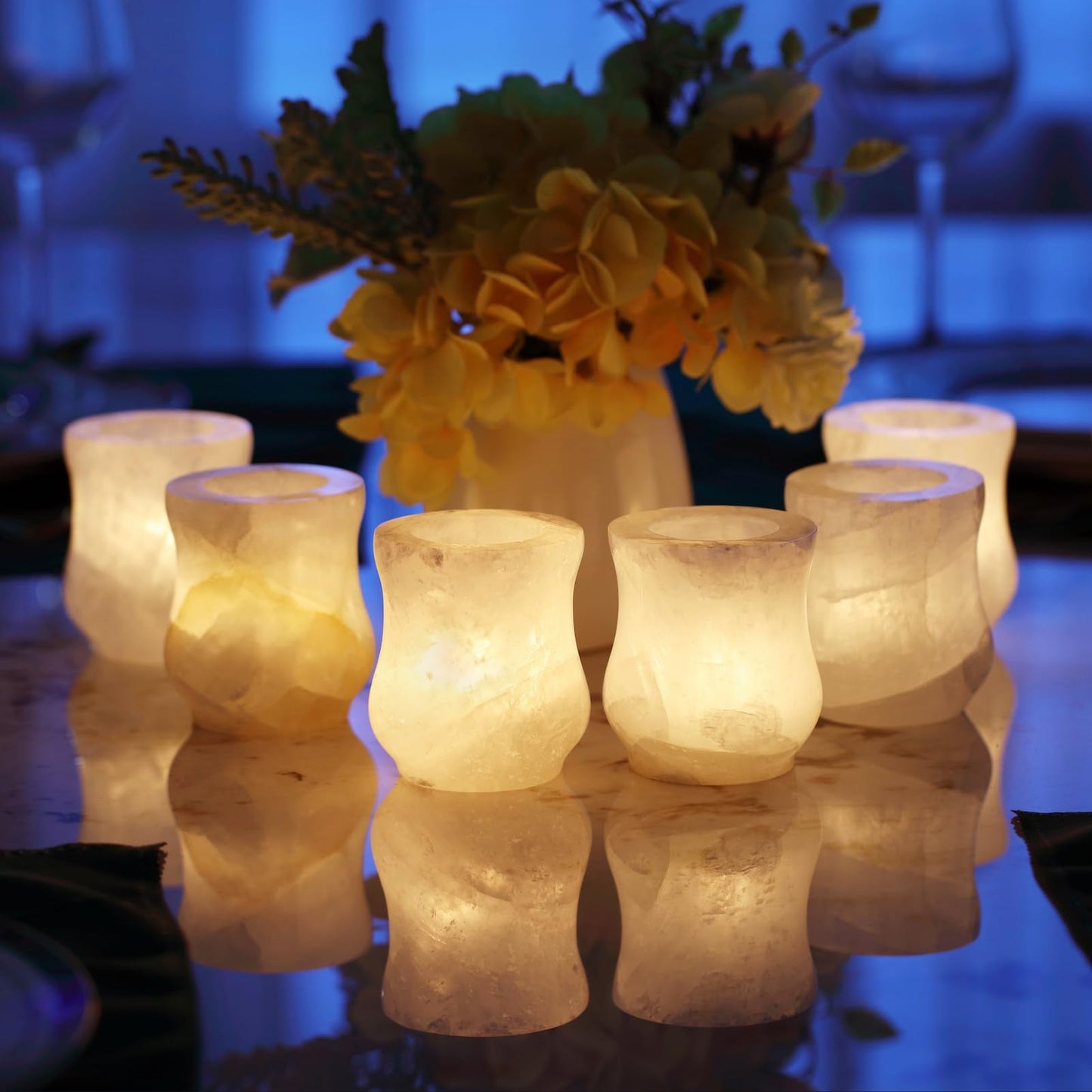 Single Crystal Tealight Candle Holder, 2.8''x3.1'' Votive Candel Holder Handcrafted from Solid Gemstone, Stone Candle Holder for or Weddings Parties, Dinner,Wedding Centerpieces $ Home Decor (Crystal)