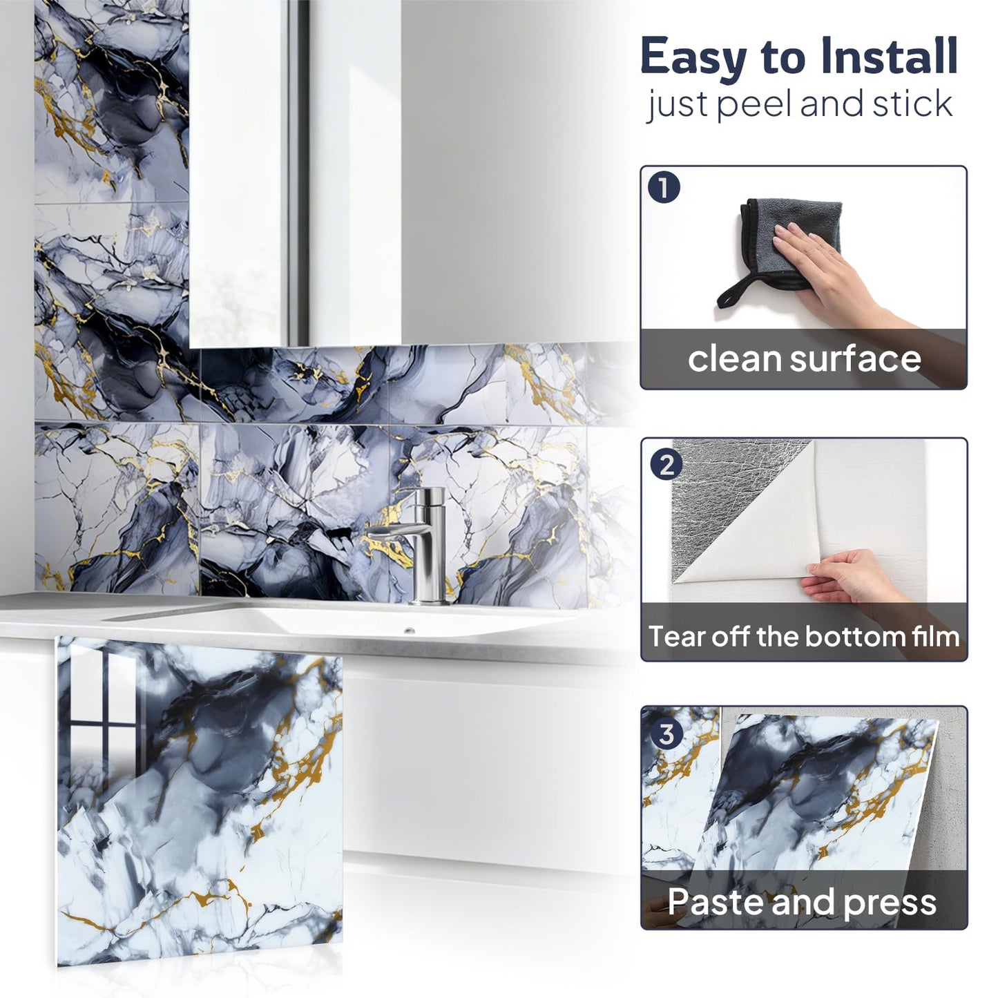 PGVALXOR Peel and Stick Wall Panels for Kitchen Backsplash, 11.8" x 11.8" Self-Adhesive Waterproof Marble Wallpaper for Bathroom, Living Room, 30-Pack