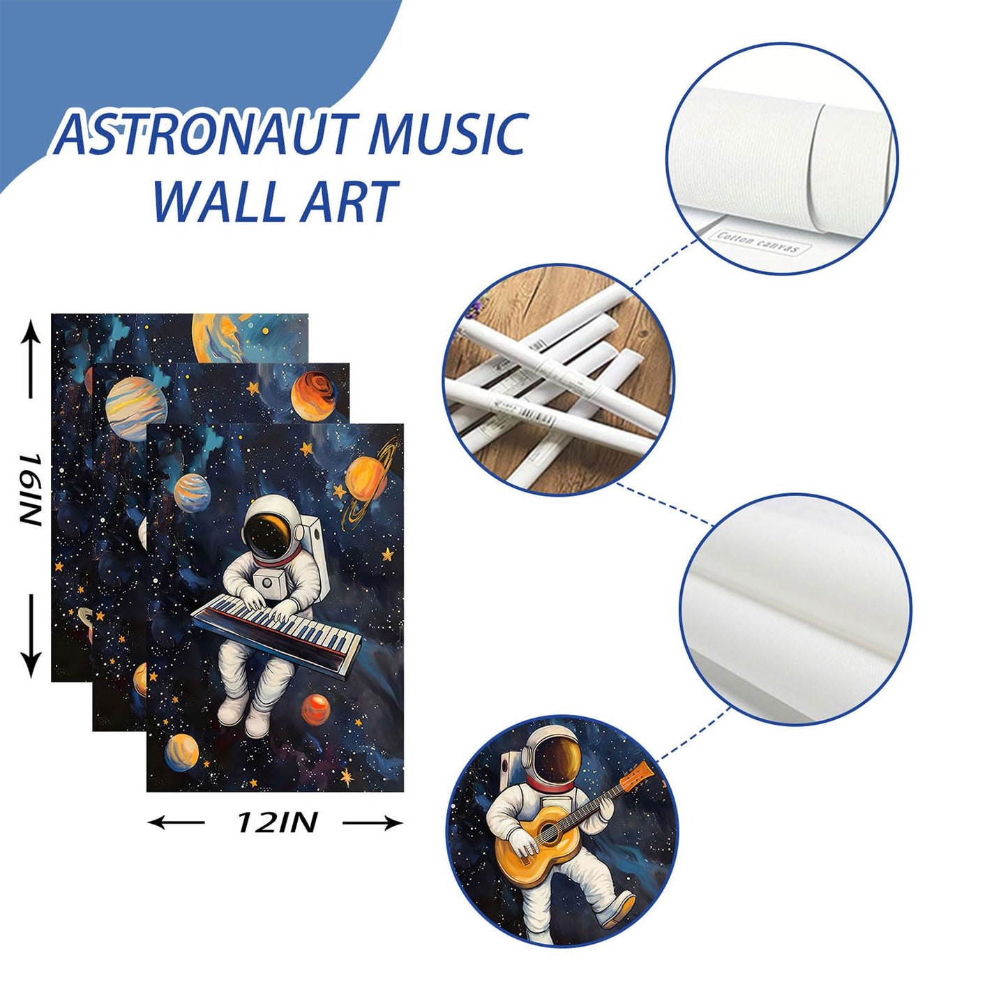 3Pcs Space Astronaut Music Posters Wall Art Cute Astronaut Musician Decor Pictures Funny Piano Guitar Violin Posters Prints for Boys Room Girls Room Kids Room Nursery Decoration Unframed