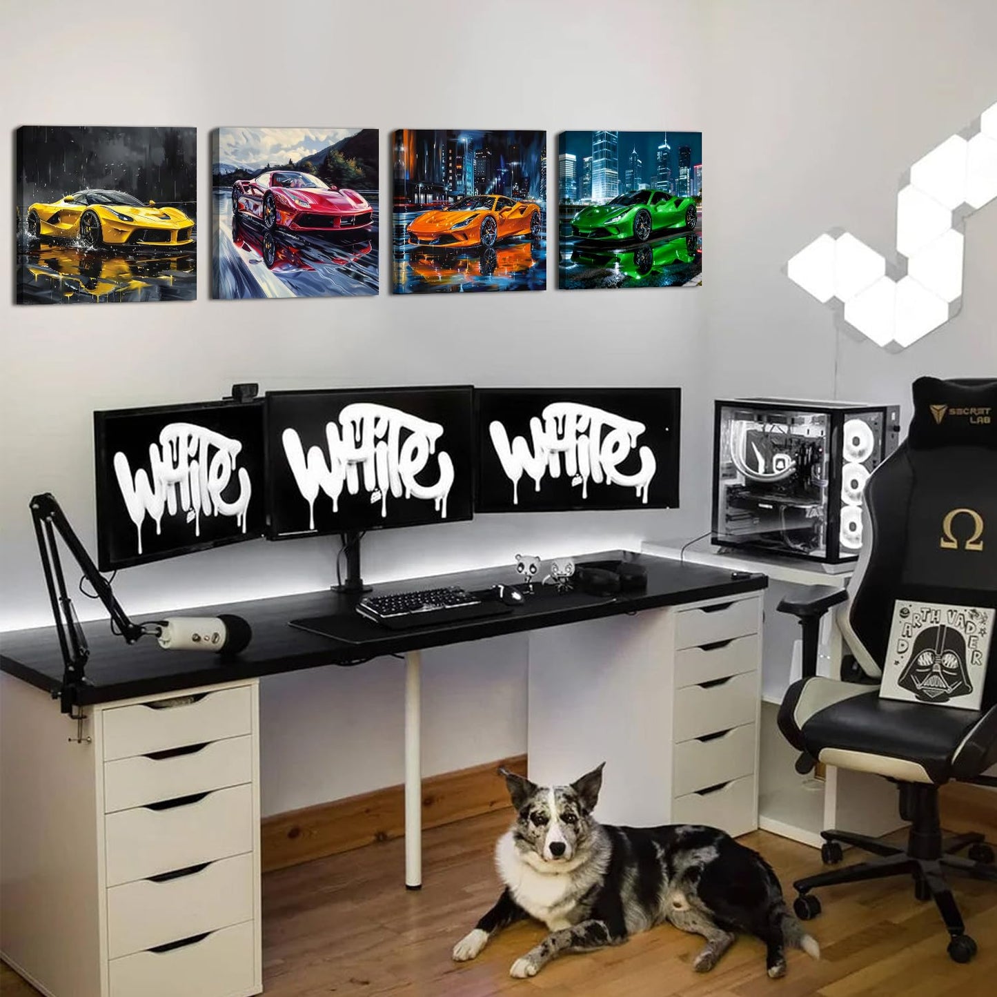 Sport Car Wall Art Car Posters for Boys Room Decor Supercar Pictures Wall Decor Cool Racing Paintings Canvas Prints Abstract Street Racing Vehicle Posters Artwork Teens Men Office Decoration 12x12" 4P