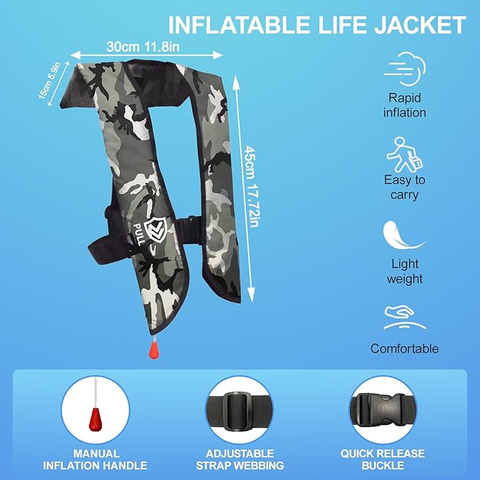 Automatic/Manual Inflatable Life Jacket| Inflatable PFD Kayak Vest Adult| Life Vest for Adults| Outdoor Water Sports| Supports up to 330 lbs|33g of Carbon Dioxide Cylinder