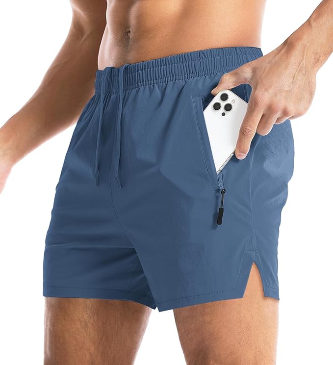 Aolesy Men's Gym Shorts Linerless & Liner - 5" Quick Dry Workout Running Shorts with Zip Pockets Sports Athletic Shorts