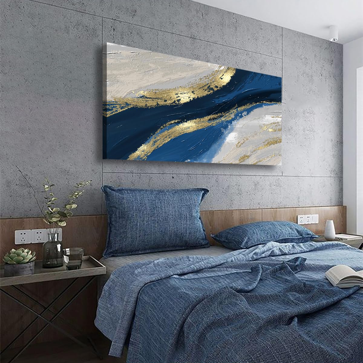 Abstract Canvas Wall Art for Living room Office Bedroom Golden Blue Wall Art Print Oil Paintings Modern Abstract River Texture Pictures Wall Decor Artwork Waterproof Ready to Hang - 20in * 40inch