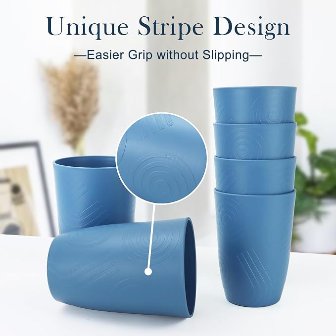 PYRMONT Wheat Straw Cups 16 Oz Alternative Plastic Cups Set of 6 Unbreakable Water Cups for Kitchen Dishwasher & Microwave Safe Drinking Cups for Camping,Office,RV Stackable Cups-Darkblue