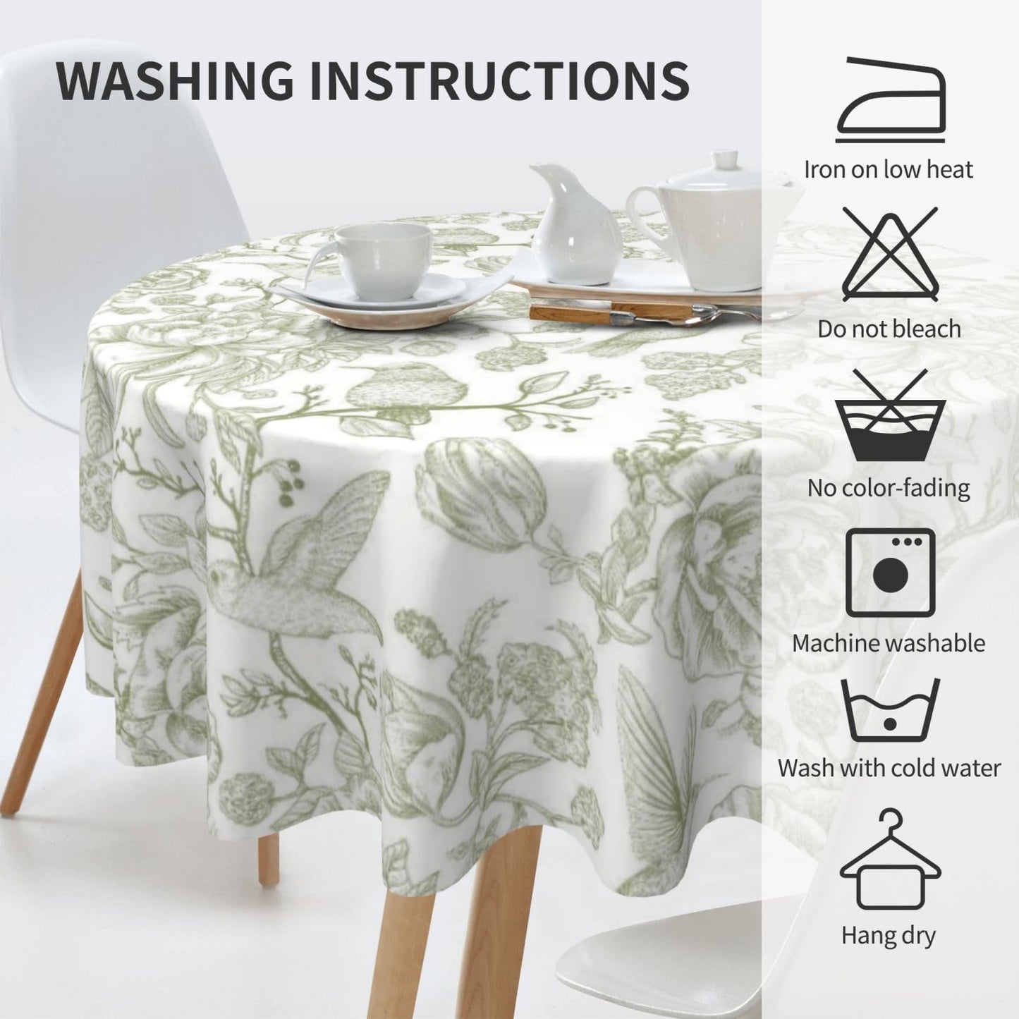 Yxuiyal Chinoiserie Round Tablecloths 70 Inches Sage Green Flower Birds Decorative Round Tablecloths Reusable Spring Summer Floral Table Covers for Home Kitchen Dining Room,Party Decoration