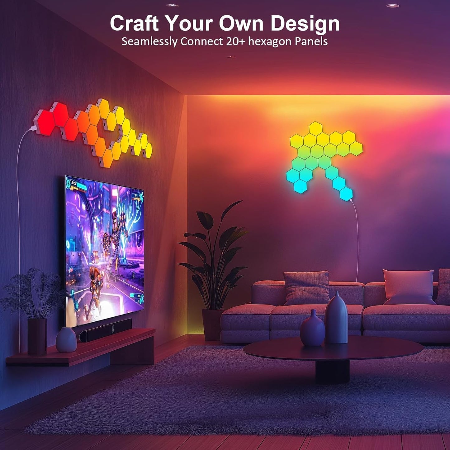 Kangtaixin Hexagon LED Lights 8 Pack - RGB Wall Panels with Music Sync, Smart App & Remote Control, DIY Modular Hex Light for Gaming Room, Bedroom, Living Room, Wall Decor