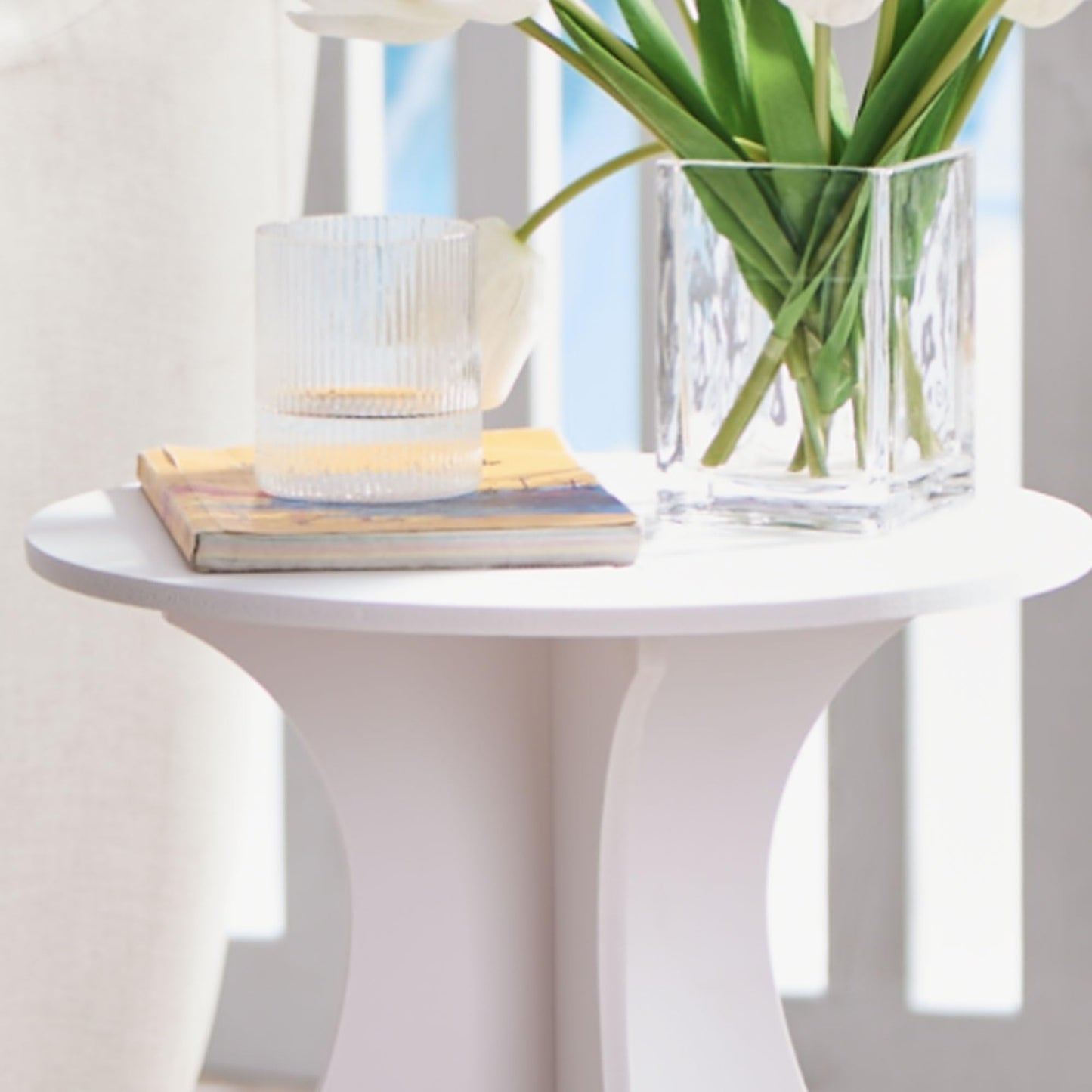 Kings Brand Furniture - Carver Side End Table Plant Stand for Living Room, Bedroom, White