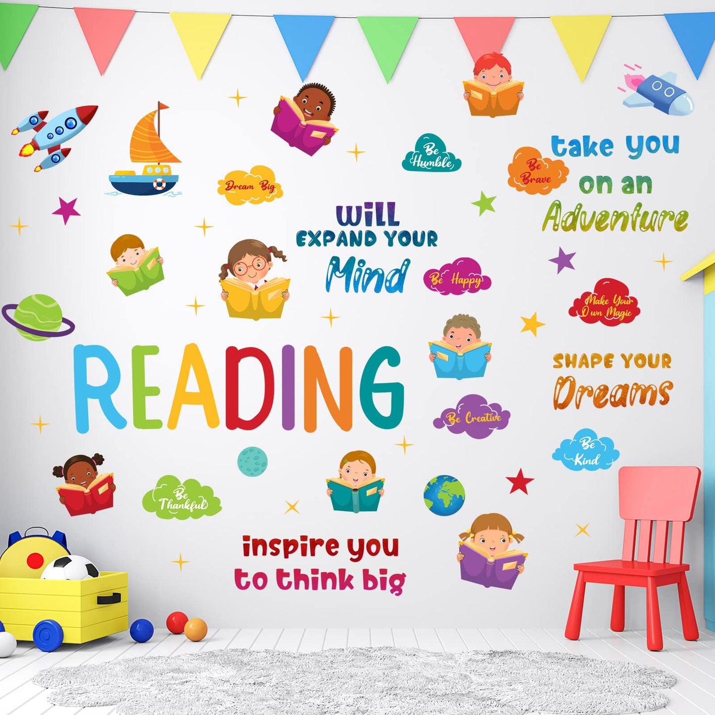 Leinuosen Kids Wall Decals Classroom Colorful Inspirational Decals Daycare Playroom Wall Decor Motivational Positive Saying Sticker(Reading)