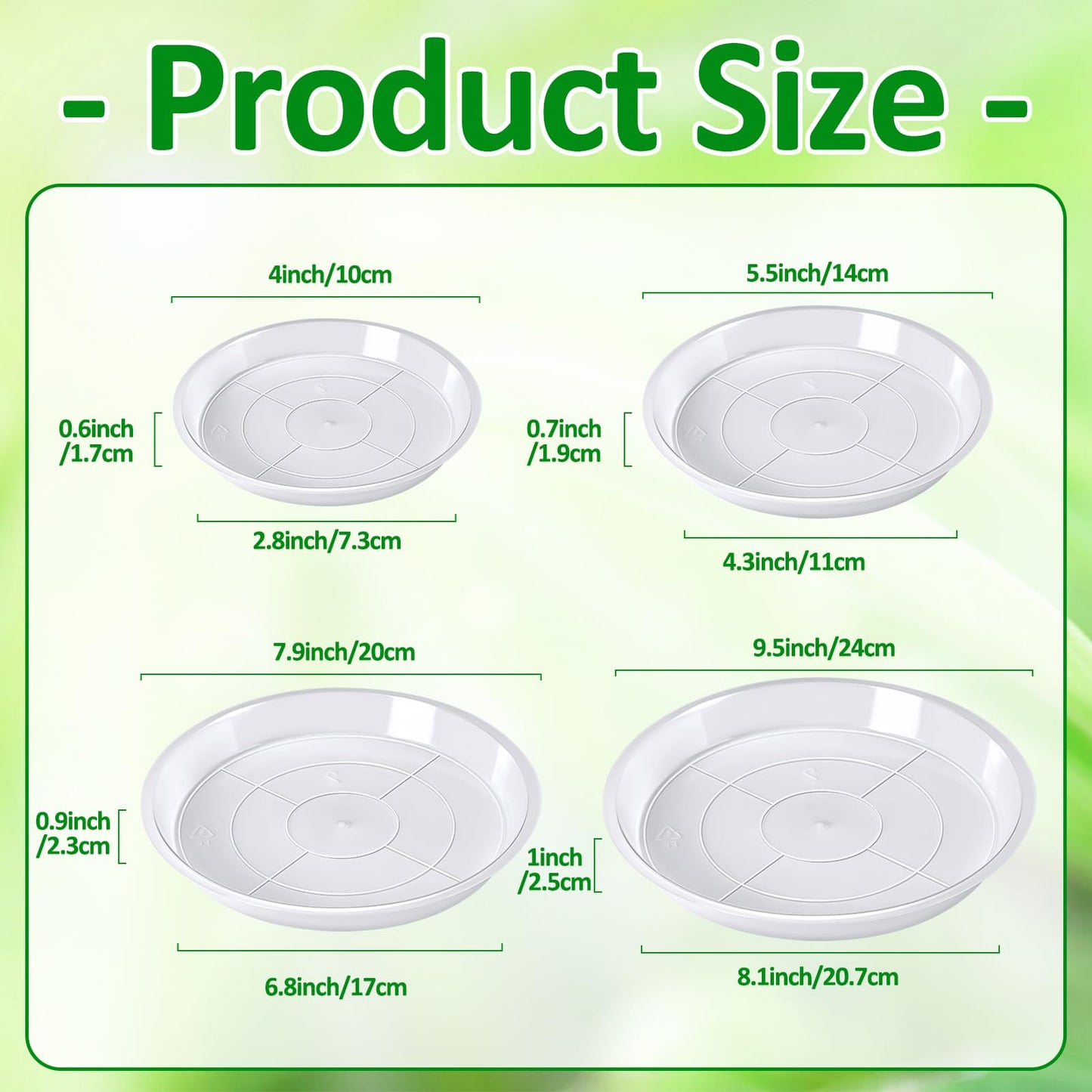 Augshy 18 Pack Plant Suacer 4/6/8/10 Inch Plant Drip Trays for Pots Clear Plant Pot Trays Water-Repellent Plant Saucers for Gardens Balconies and Indoors