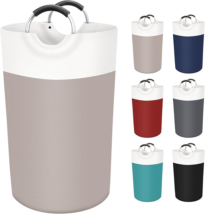 BlissTotes 90L Laundry Basket, Freestanding Laundry Hamper, Collapsible Dirty Clothes Hamper, Waterproof Fabric with Foam Protected Aluminum Handles for College, Dorm, Family (Brown)