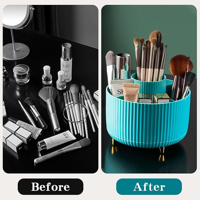 fanado 360° Rotate Makeup Brush Holder Organizer, Makeup Organizers Countertop, Makeup organization and Skincare Storage with Gift Box Packing for Vanity, Desktop, Bathroom (Blue)