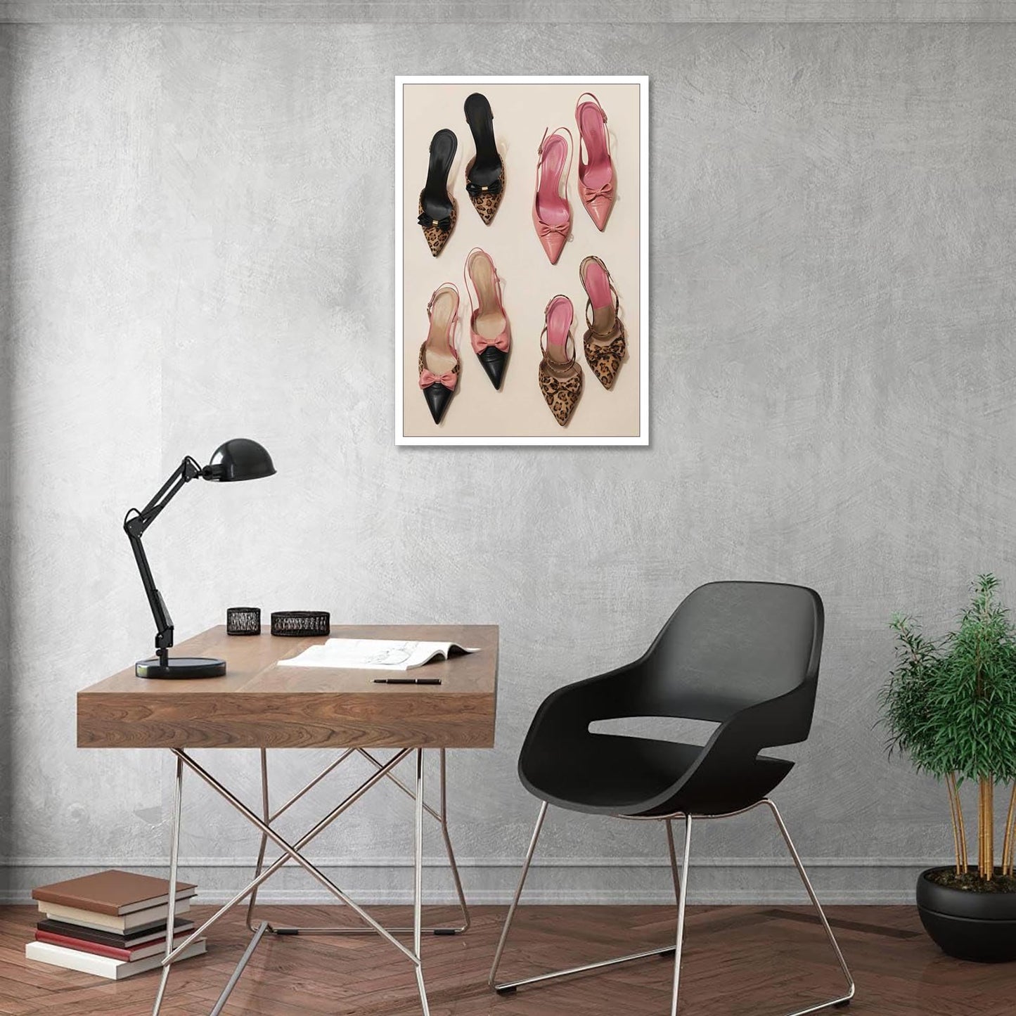 Pink Heel Leopard Posters Trendy Bow Leopard Heels Canvas Wall Art Coquettish Preppy Girly Decor Pink Sexy Aesthetic Prints Painting For Dormitory Bedroom Apartment 12x16in Unframed