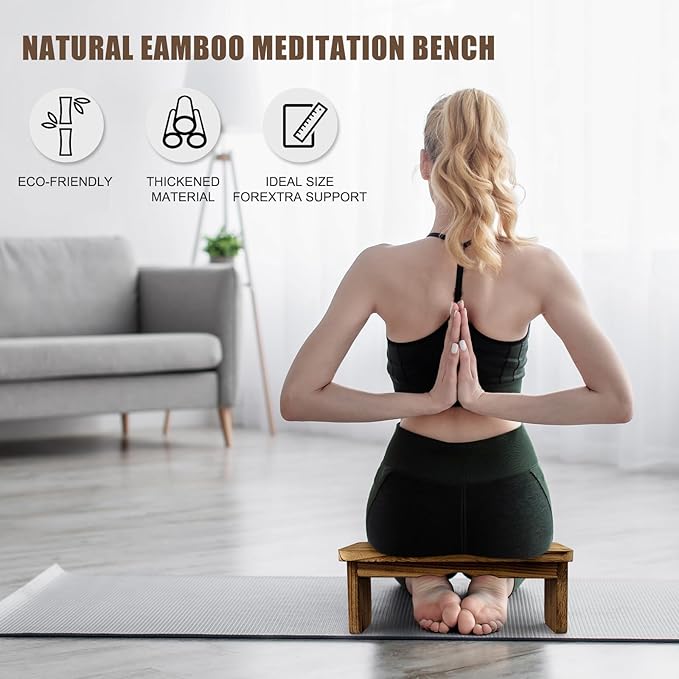 Meditation Bench - Yoga Bench,Wooden Zen Meditation Stool Kneeling Bench for Mindfulness Practice Tea Ceremony and Relaxation Ergonomic Design for Comfort and Support Household，Dark Wood