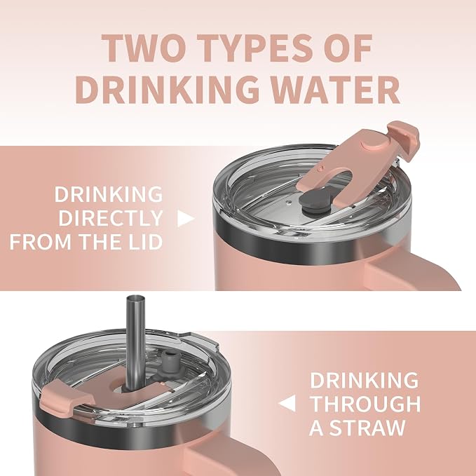 30 oz Tumbler with Handle,Tumbler with Lid and Straw,Double Wall Insulated Cup Stainless Steel Travel Mug(Cold for 34 Hours),Water Bottle for Iced Tea,Coffee,Cold Beverages(Pink)