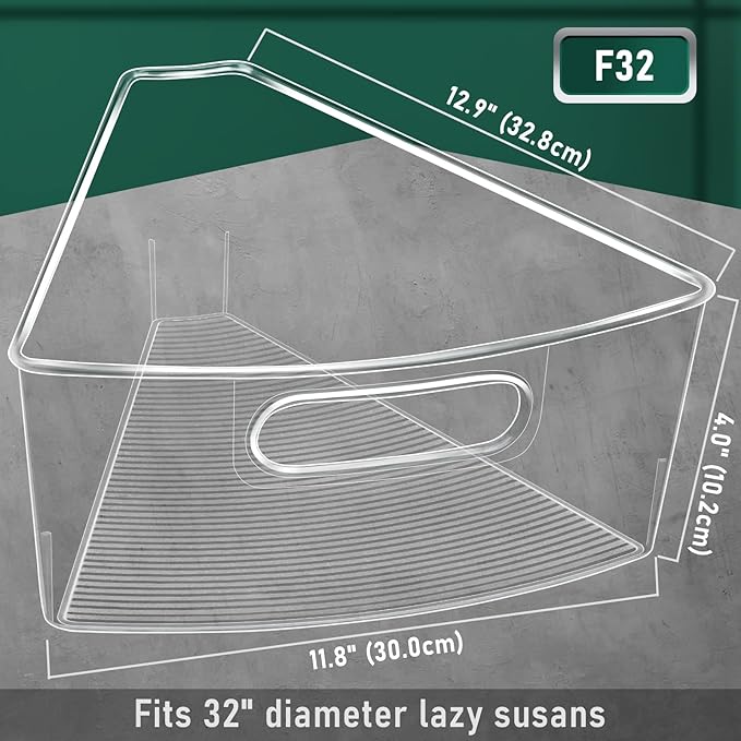JEISSLIA Lazy Susan Cabinet Organizer Bins for 26"/ 28"/ 32" Diameter Corner Organizer, Plastic Cabinet Storage Bin, 1/8 Wedge - Food Safe, BPA Free, with Non-Slip Pads (for 32" Diameter, 4 Pack)