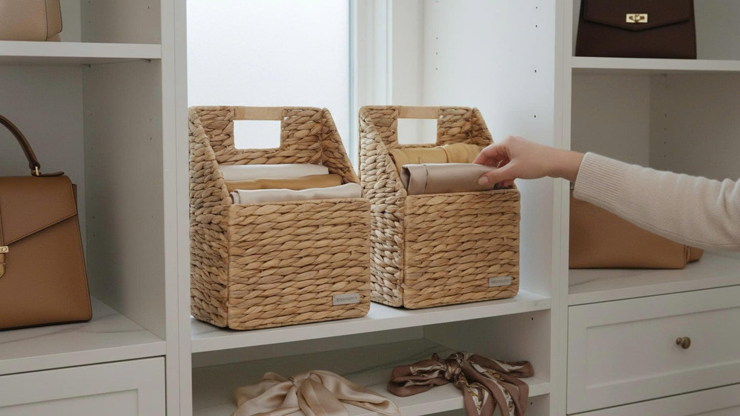 Wicker Hanging Storage Basket (10,5"Lx6,5"Wx13"H), Set of 2 Wall Baskets, Water Hyacinth Baskets, Wall Decor Hyacinth Basket Hanging for Organizing Files, Mails, Books, Magazine,...
