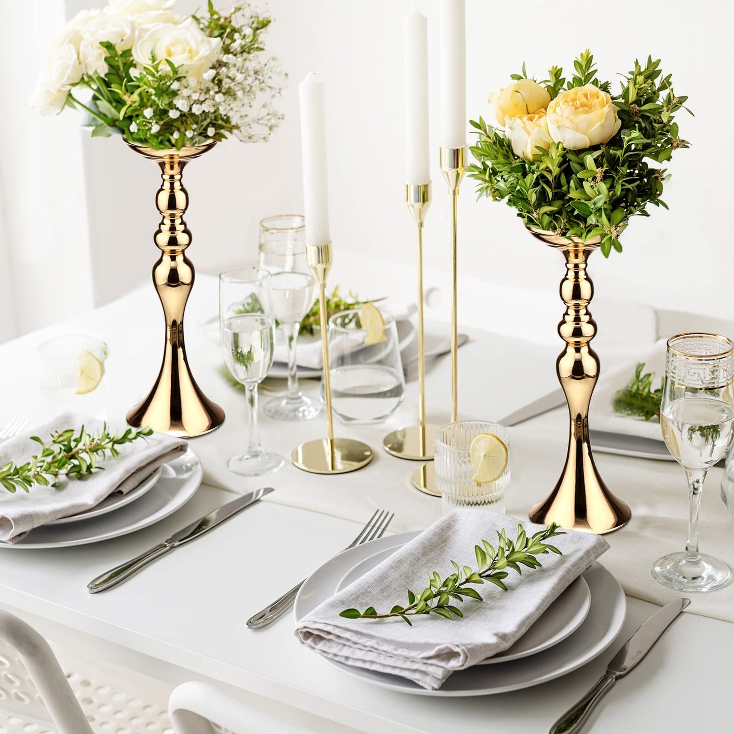 Sadnyy 16 Pcs Metal Flower Arrangements Stand Metal Wedding Centerpiece Stand Tall Table Decor Flower Vase for Wedding Reception Centerpieces Event Party Hotel Home Decor(15 Inch,Gold)