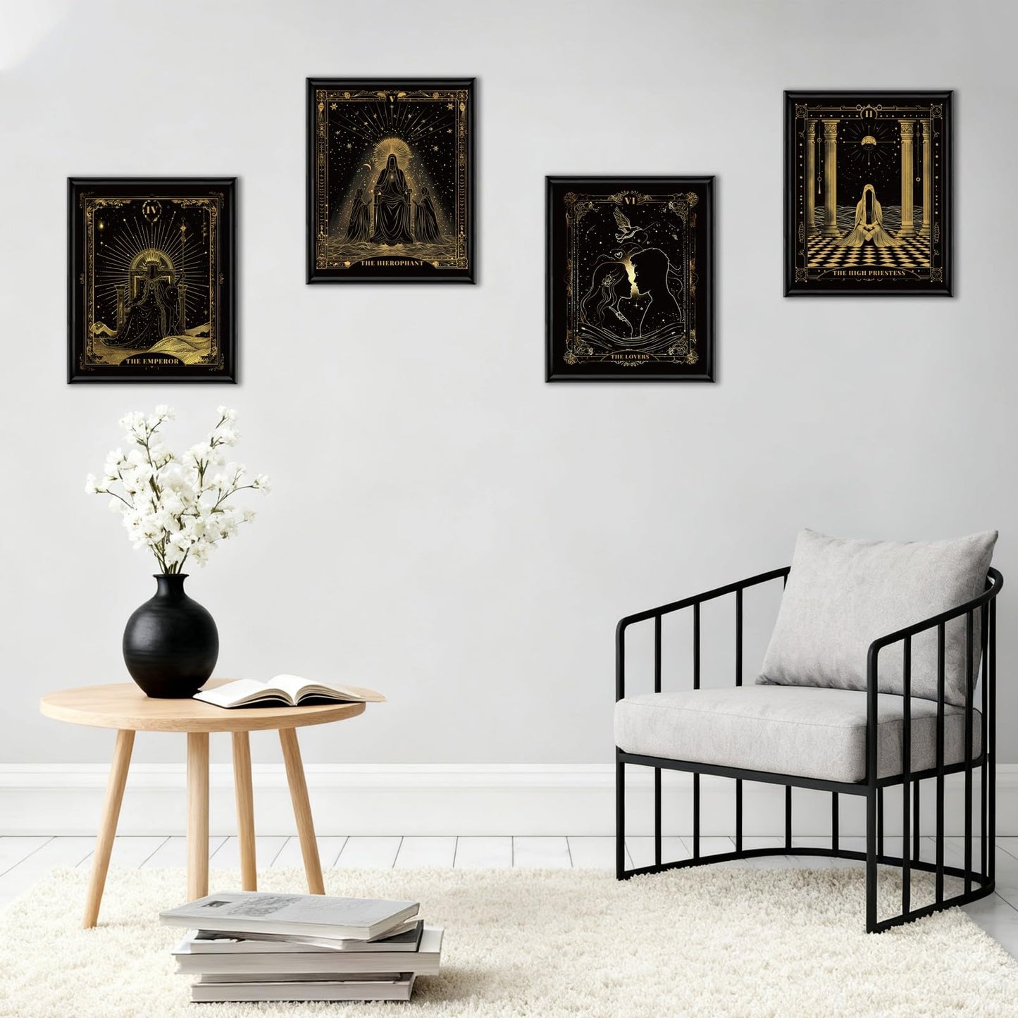 CRAFTYMELODY Tarot Wall Art Prints Set of 9 Gold Black Tarot Theme Poster Wall Decor Home Artworks for Gallery Living Dining Room Bedroom Bathroom Home Decoration 8x10 Inch Unframed