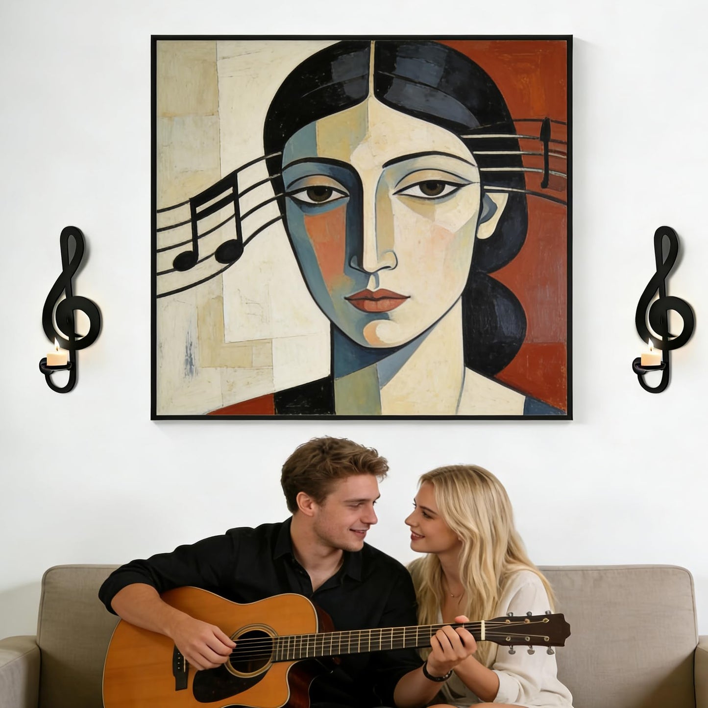 Candle Sconces Set of 2 Wall Musical Note Sconces Decor Wall Mounted Metal Candle Holders with Foldable Tray ZAYHENYOO (2, L-A)