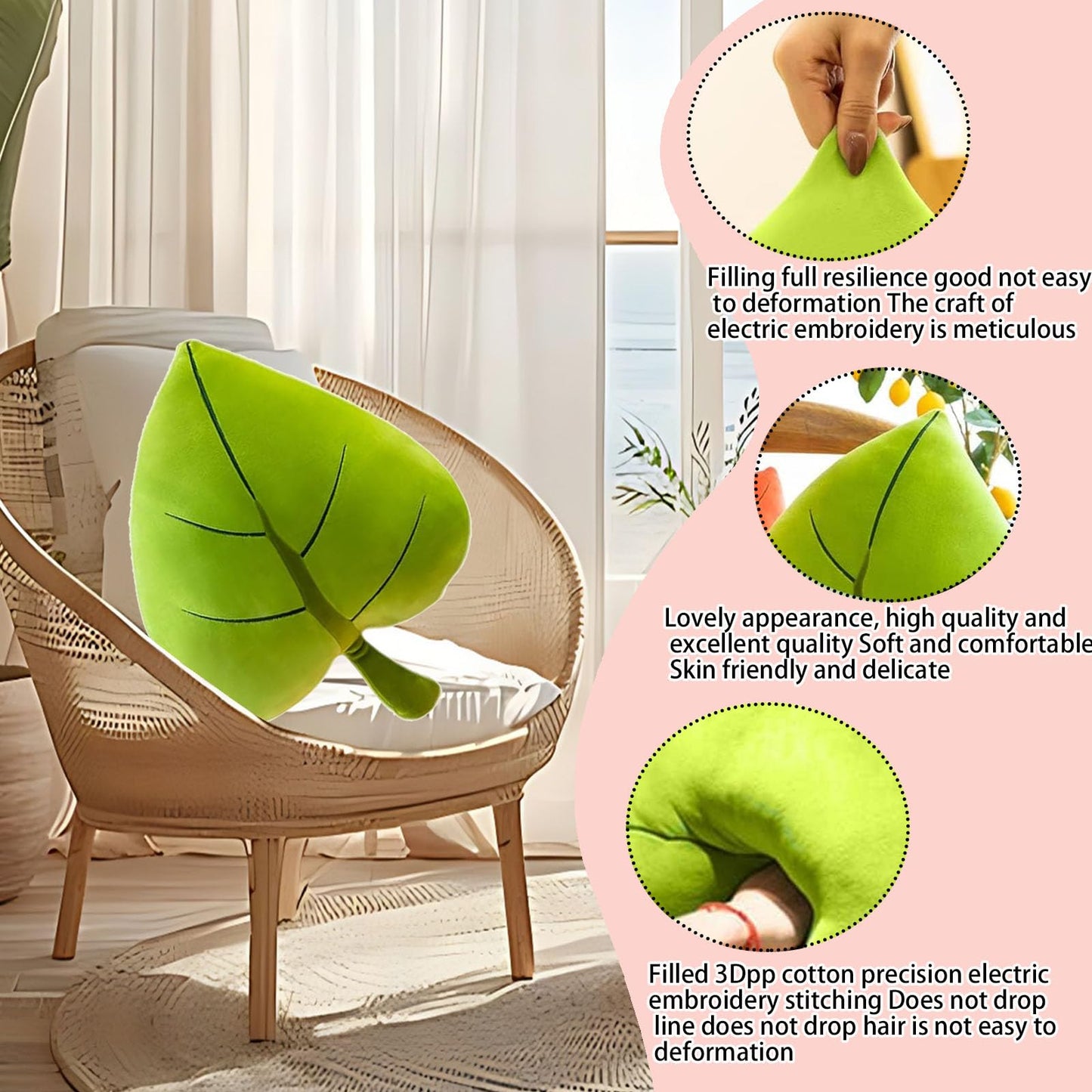 zxmbeddings Leaf Pillow,Green Stuffed Plant Plush Leaf Shaped Cushion Pillow Decor,19.7"