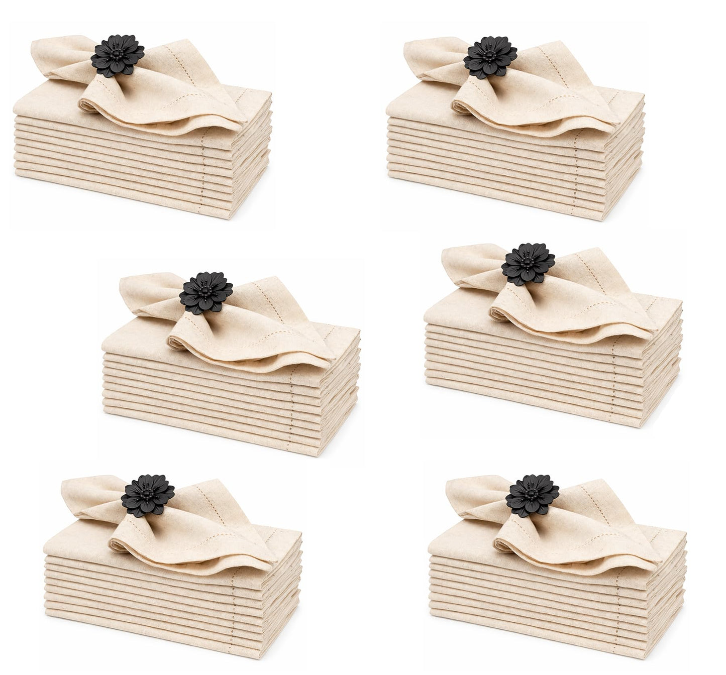 Linen Flax Cotton Cloth Dinner Napkins Set of 72-18x18 Natural Fabric with Hemstitched Mitered Corners - Machine Washable Wedding, Cocktail & Party Table Napkins - Natural