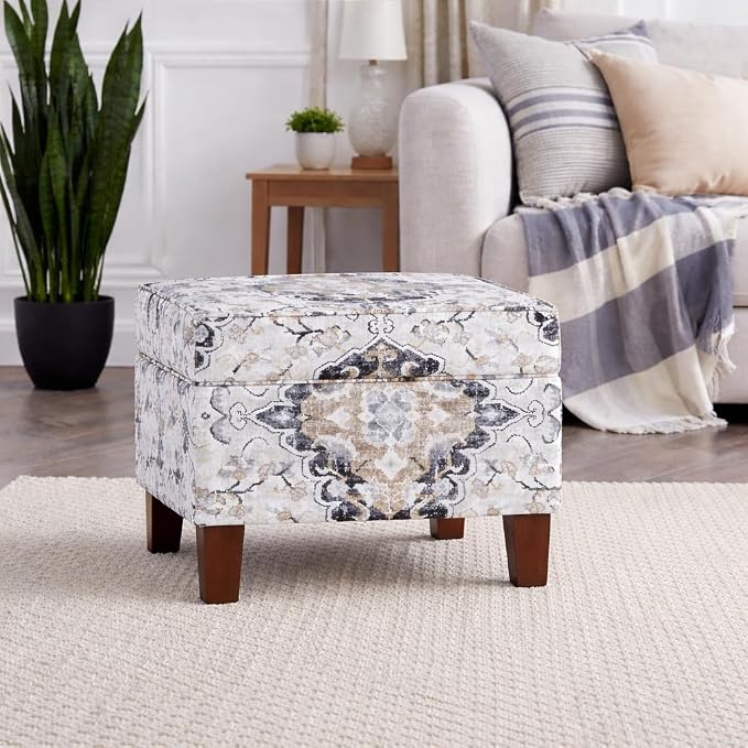 Spatial Order Home Decor | Dinah Collection Modern Storage Ottoman | Ottoman with Storage for Living Room & Bedroom(Antiqued Ebony Cream)