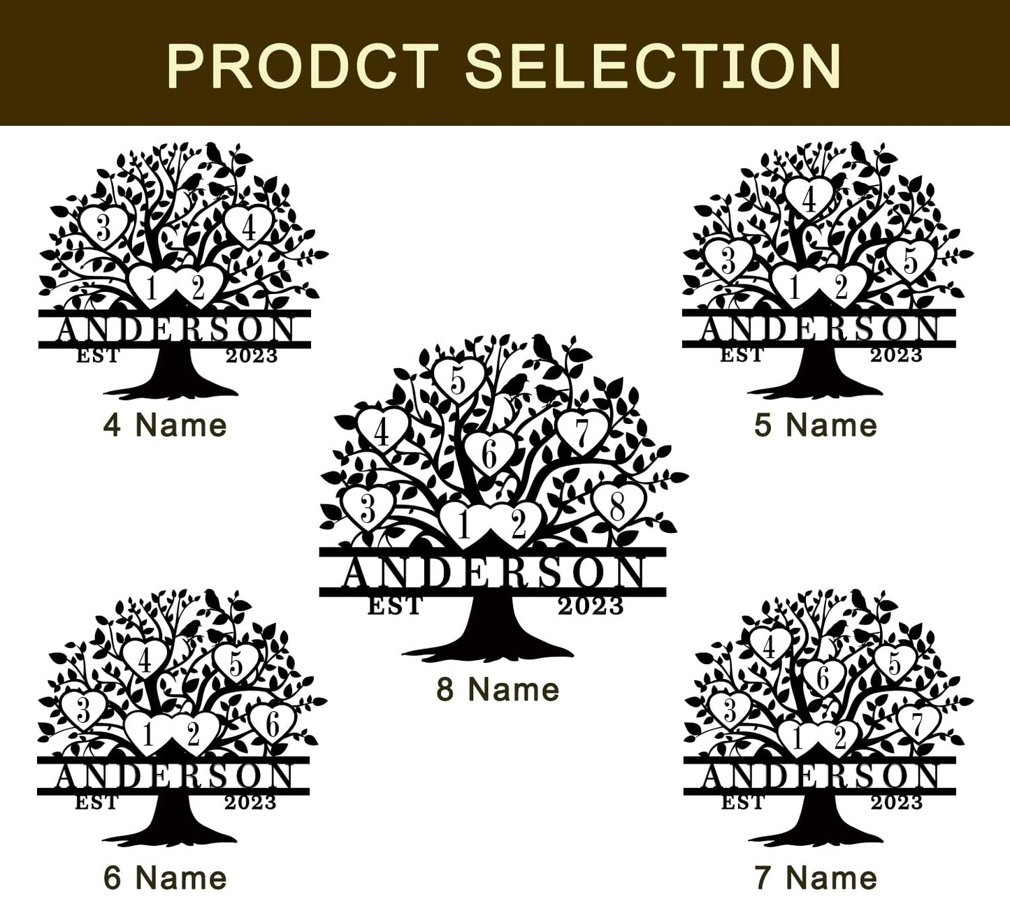 Personalized Family Tree of Life Metal Wall Art - Custom Engraved Names Sign for Wedding Gifts, Home Decor, Anniversary - Elegant Metal Sign for Family Tree Display (12Inch - 52 Inch)
