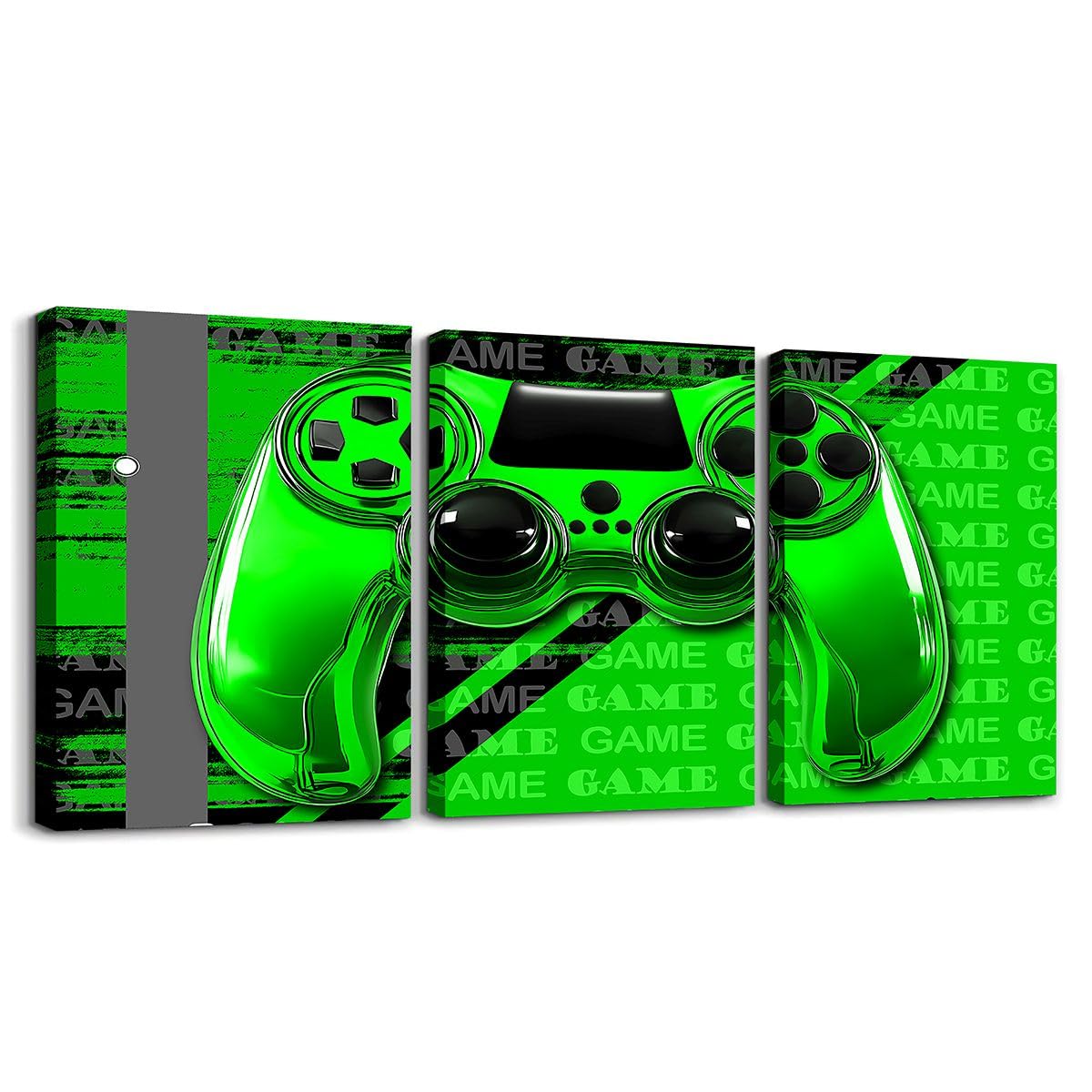 Feelyou Gamer Canvas Wall Art 12" x 16" 3 Piece Game Controller Office Wall Artwork Posters for Teens Adults Gaming Gifts Bathroom Wall Art for Home Gamepad Green and Black Wall Painting