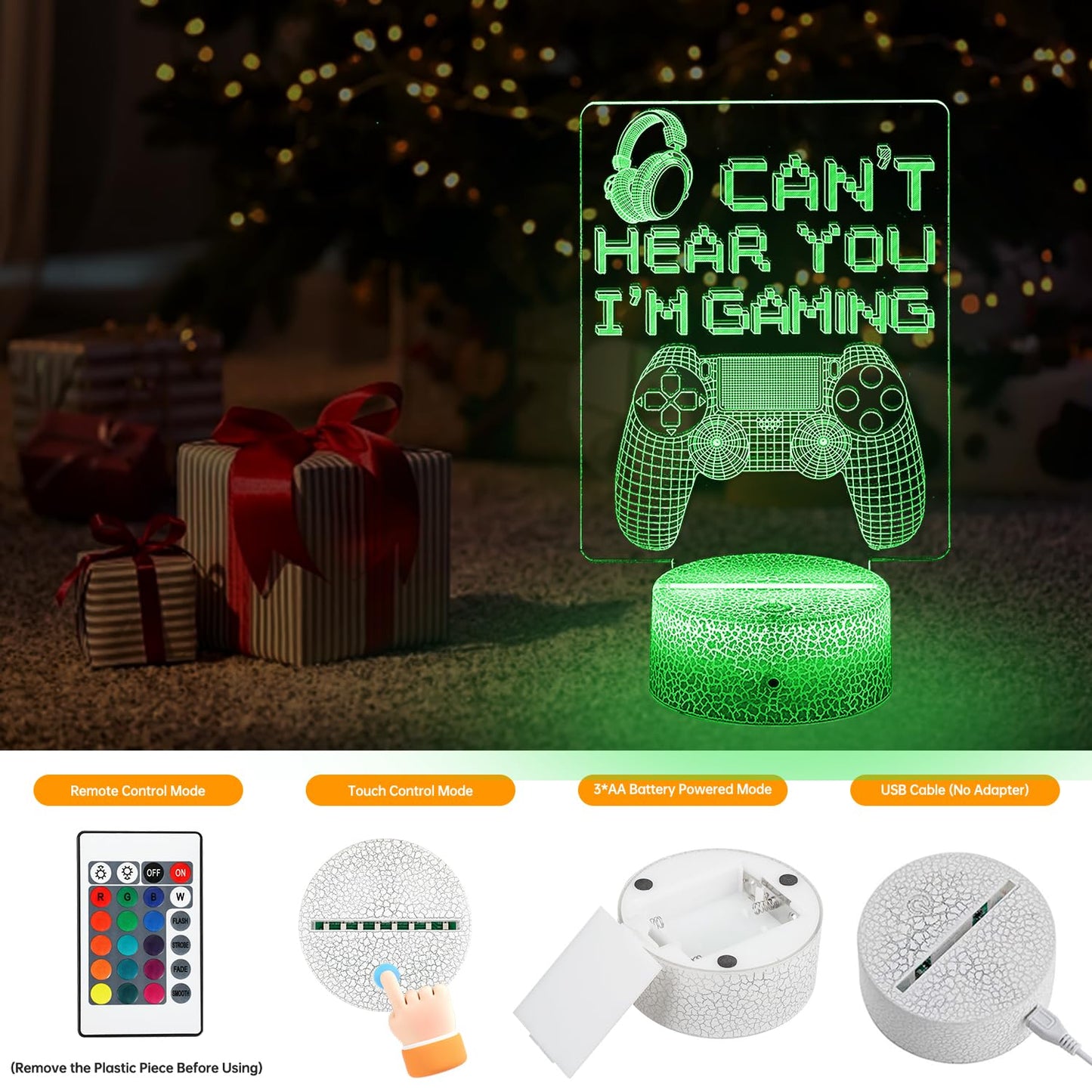 JYDZMYYM 3D LED Gaming Night Light with Remote, Can't Hear You I'm Gaming Controller Design, 16 Color Changing, USB and Battery Powered
