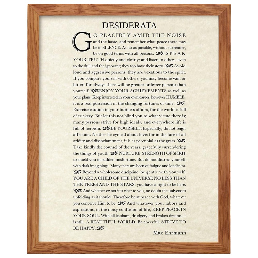 Desiderata Poem Wall Art Print FRAMED - Max Erhman - Typography - Makes a Great Gift for Home Decor - Inspirational and Motivational - Framed 8x10 Photo