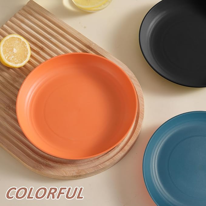 Wheat Straw Dinnerware Sets - SANLUNS 24 Piece Unbreakable Dinnerware Sets, Reusable Wheat Straw Plates and Bowls Sets, Travel Camping Cutlery Set, Dishwasher Microwave Safe Dinnerware Colourful