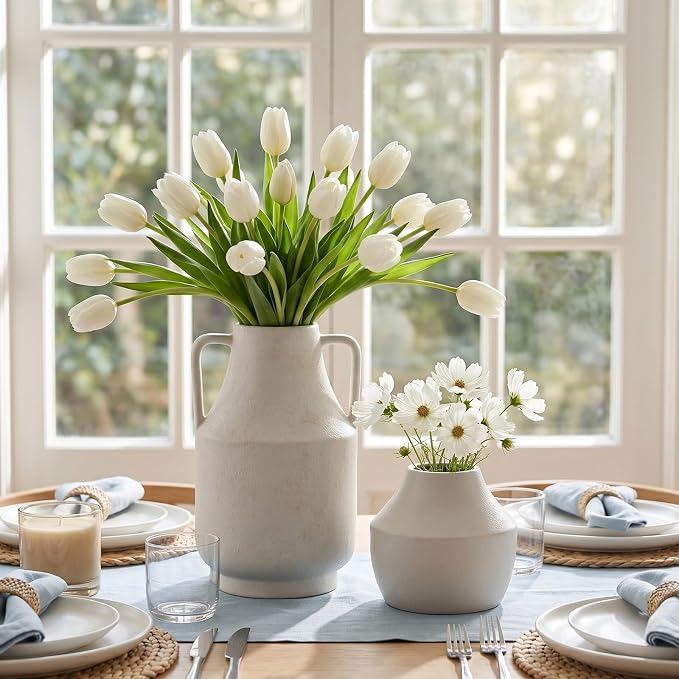 Ceramic Flower Vase, 10.7in Farmhouse Table Rustic Vases, Small Flower Terracotta Vases for Home Decor, Living Room,Table, Handcrafted (Antique)